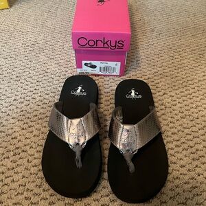 Corky’s Royal Flip Flops. Never worn- you can tell by the sole. Very Comfy!